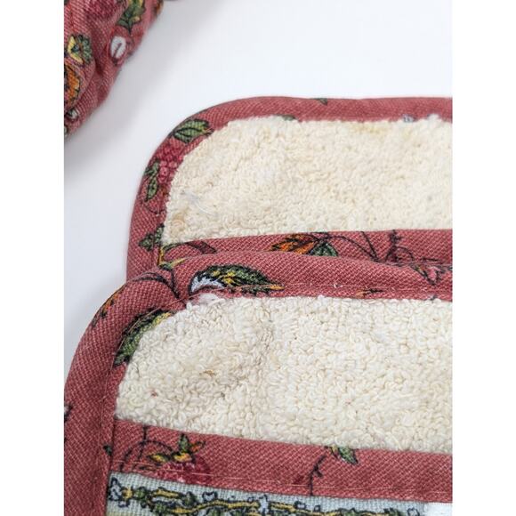 Vintage Williams Sonoma Quilted Over Mitt & Hot Holders Set Botanical Print - Picture 6 of 6